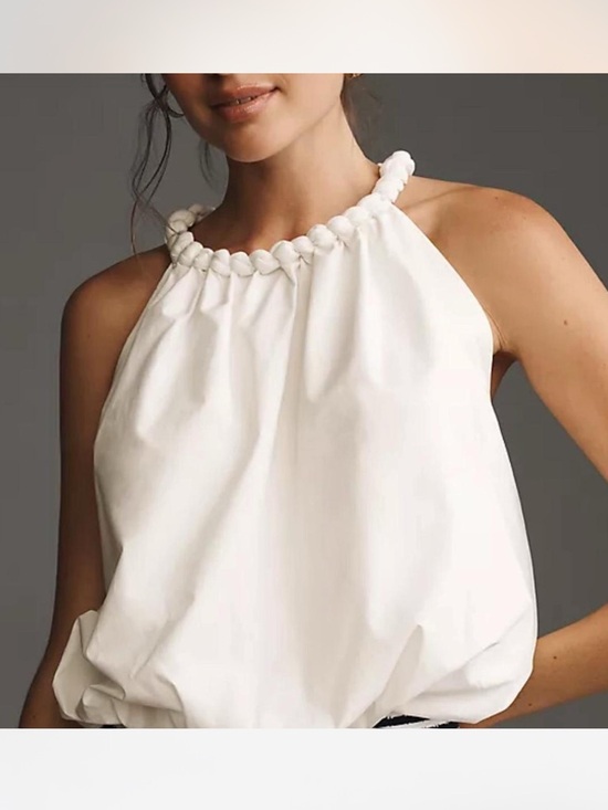Anthropologie Tops - Anthropologie White Halter Balloon Dinner Top